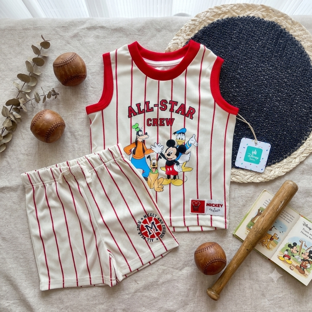 Conjunto 2 Piezas Deportivo Béisbol Mickey & Friends (Rayas Rojas)
