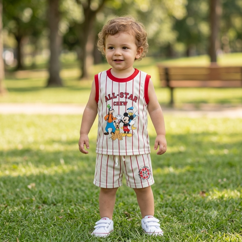 Conjunto 2 Piezas Deportivo Béisbol Mickey & Friends (Rayas Rojas)