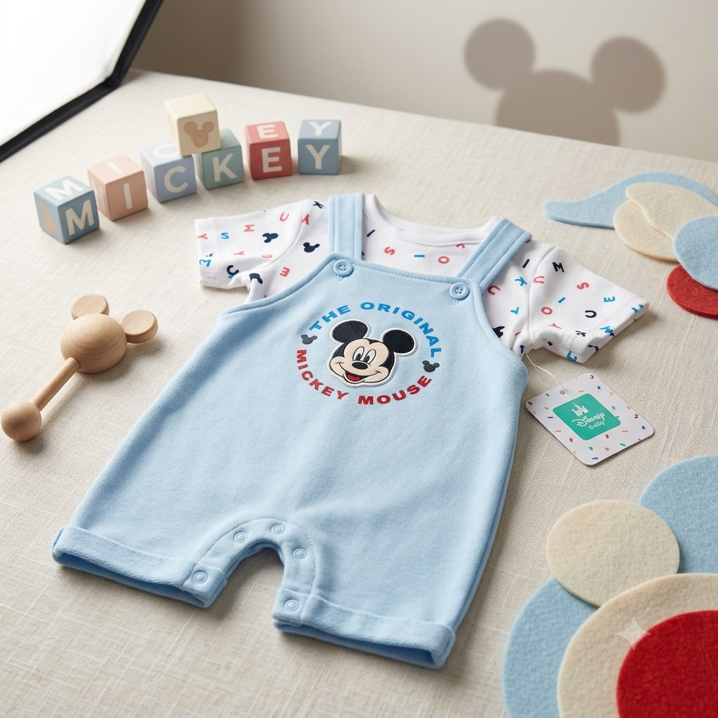 Conjunto Overol Celeste y Body Mickey Mouse