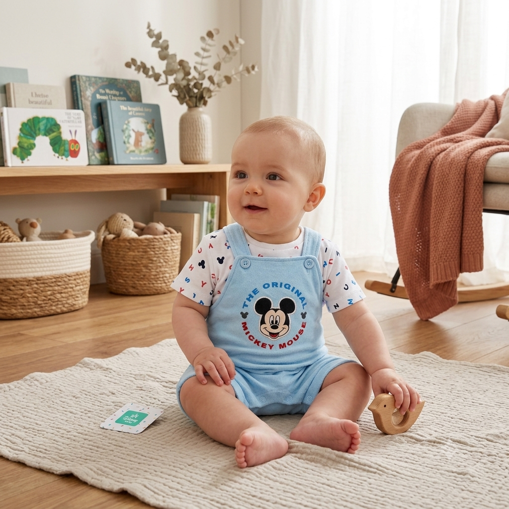 Conjunto Overol Celeste y Body Mickey Mouse