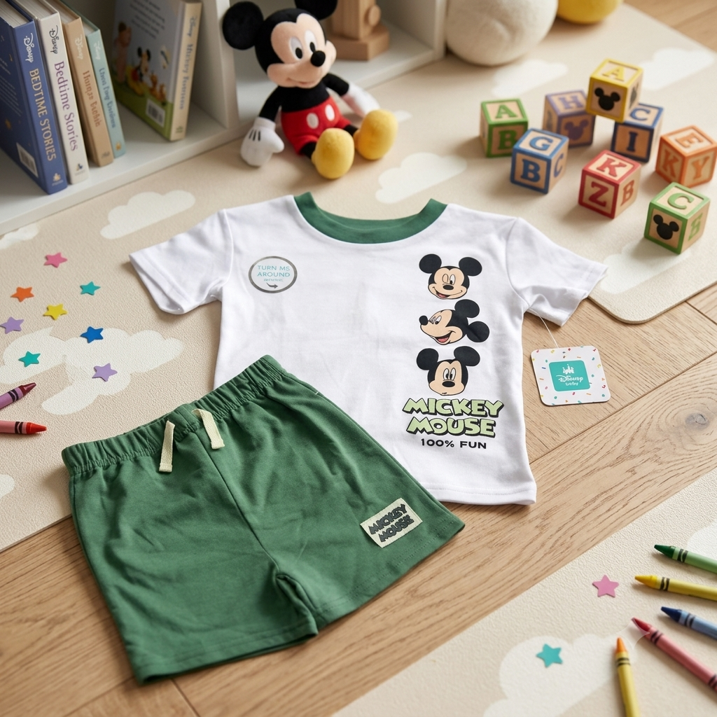 Conjunto Casual Mickey Mouse Verde y Blanco