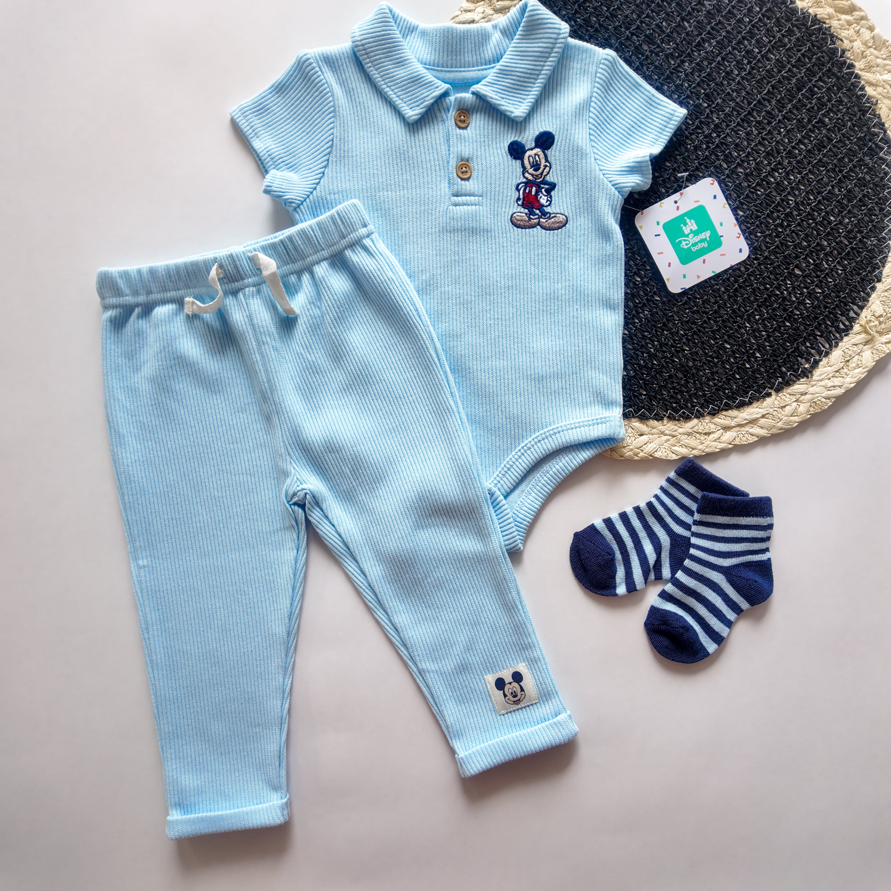 Conjunto 3 Piezas Mickey Mouse Rib Celeste