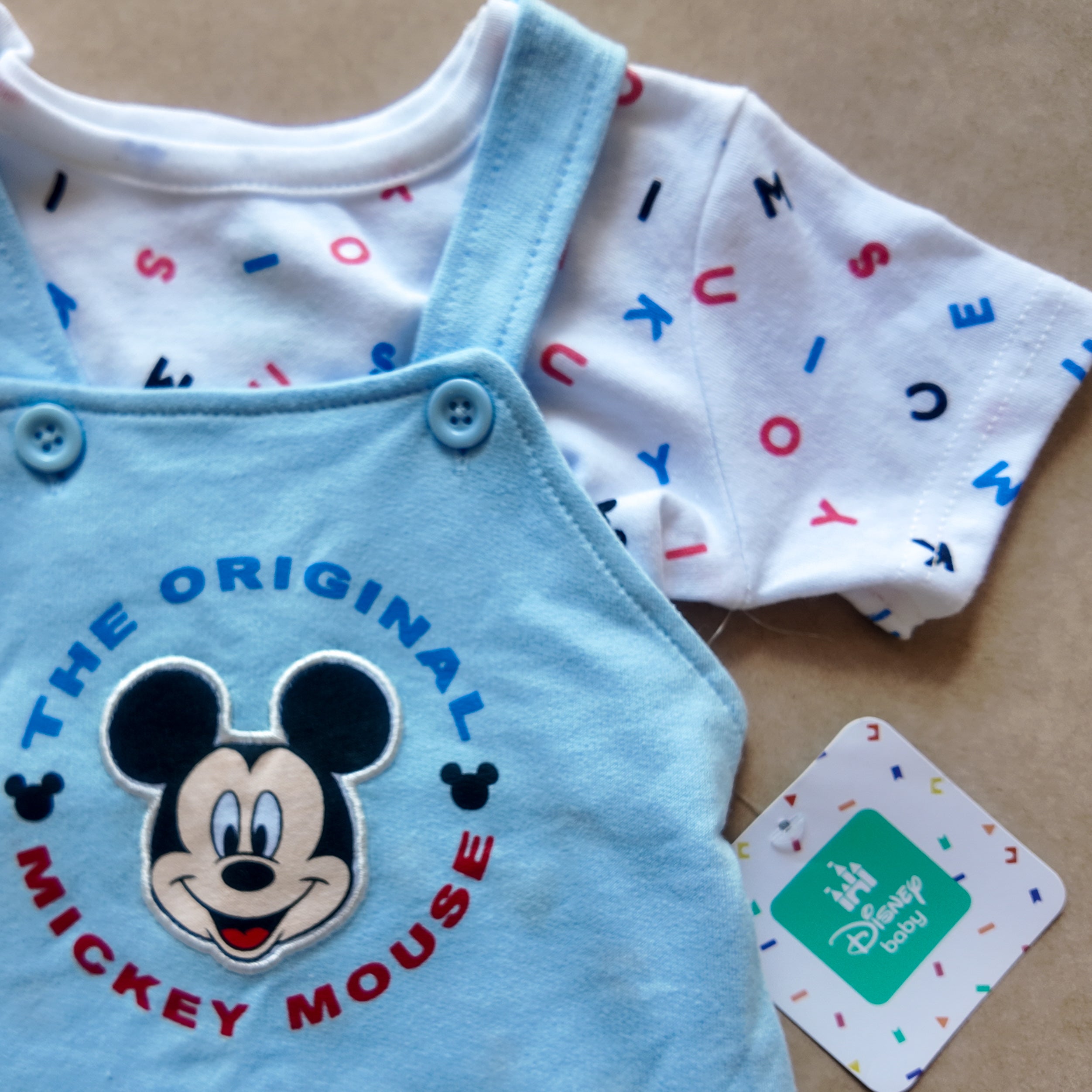 Conjunto Overol Celeste y Body Mickey Mouse